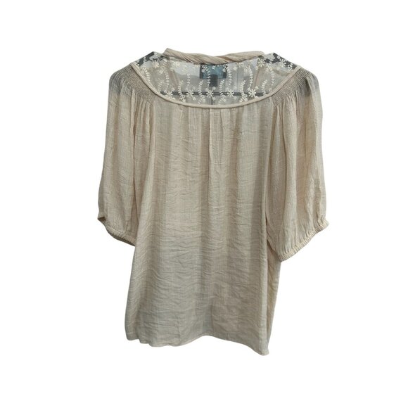 Cynthia Rowley Embroidered Lace Button Front Blouse Beige Sz Medium Floral Boho - Picture 2 of 10